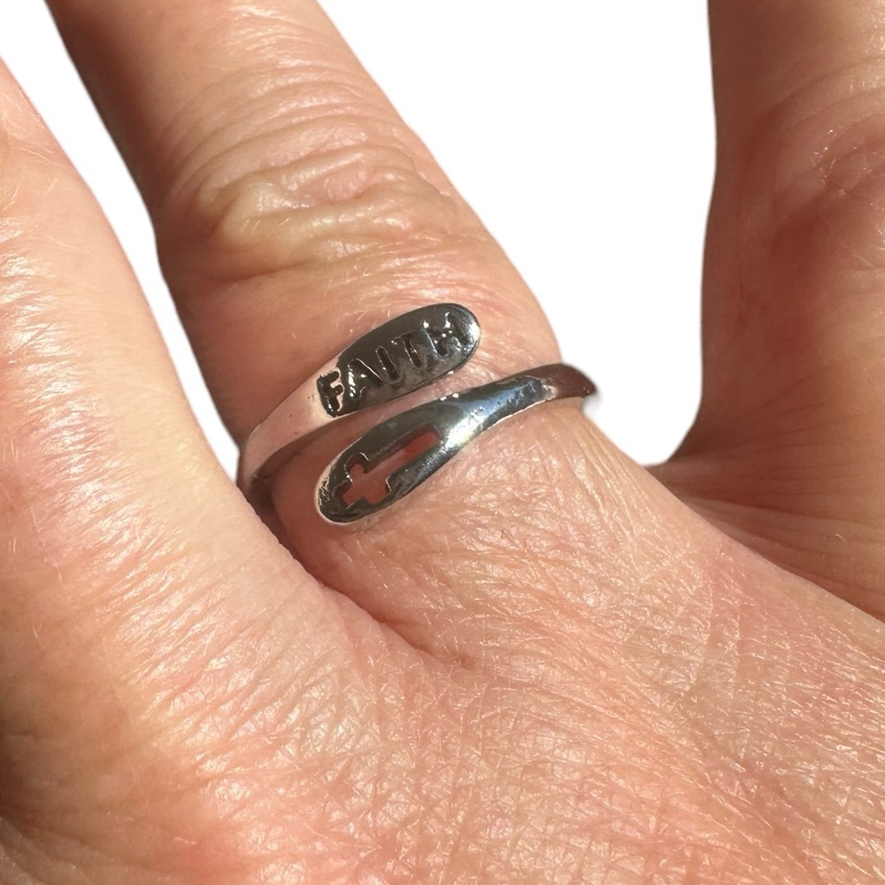 Silver Faith and Cross Adjustable  Open Ring